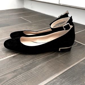 Vince Camuto Suede Black Flats with Ankle Strap Size 6
